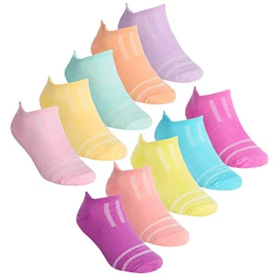 Image of Metzuyan 10 Pairs Girls Childrens Kids Socks Trainer Liner Low Cut Ankle Arch Support Size Light Pink &amp; Purple 9 12