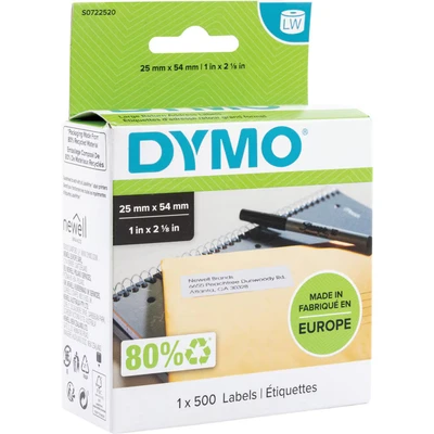 Image of DYMO Authentic LabelWriter Return Address Labels 25 mm x 54 Self Adhesive Roll of 500 Easy Peel for Label Makers Made in Europe