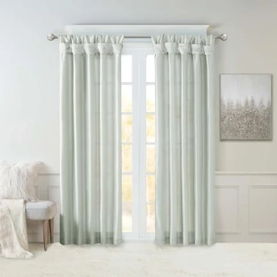 Image of Madison Park Aqua Curtains For Living Room, Transitional Fabric Bedroom, Emilia Solid Window Curtains, 50X95, 1 Panel Pack