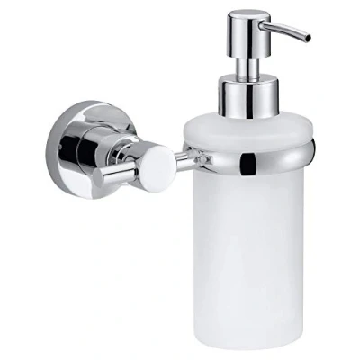 Image of tesa® Loxx soap Dispenser, high Gloss Chromed Metal, self Adhesive, Adhesive mounting Technology, 105 mm x 127 171