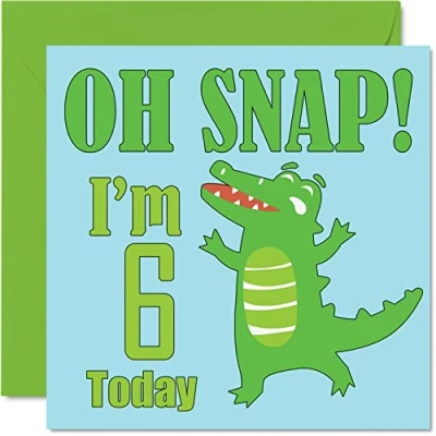Image of 6th Birthday Card Boy Oh Snap! Crocodile Happy 6 Year Old Boy, Boys Cards for Him, 145mm x Greeting Son, Brother, Grandson, Nephew, Cousin, God Sixth