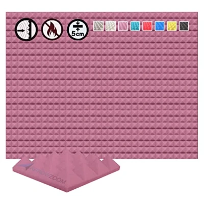 Image of Arrowzoom 48 Acoustic Panels Pyramid Sound Absorbing Treatment Tiles 25x25x5cm Recording Studio Noise Cancellation 26kg/m3 High Density Acoustical Dampening Fire Retardant 1034 BURGUNDY