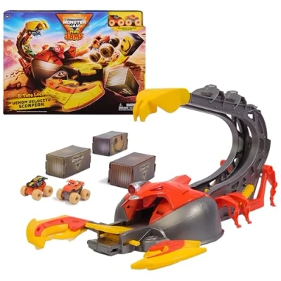 Image of Monster Jam, El Toro Loco Venom Velocity Scorpion Playset, Mini Jams, 2 Exclusive Die Cast and Max D Truck 1:87 Scale, Kids’ Toys for Boys Aged 3, 4, 5, 6+