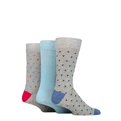 Image of Mens 3 Pair Glenmuir Patterned Bamboo Socks Triangles Light Grey 7 11