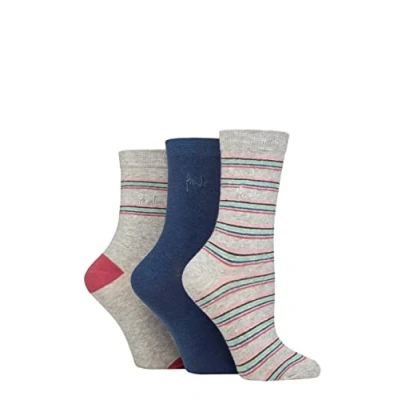 Image of Women&#039;s 3 Pair Pringle Patterned Cotton and Recycled Polyester Socks Multi Colour Stripes Light Grey 4 8 Ladies
