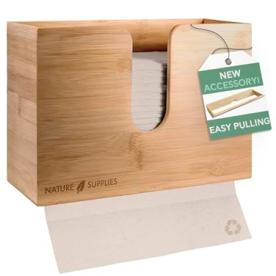 Image of NATURE SUPPLIES Bamboo Paper Towel Dispenser Wall Mounted C fold, Z V Multifold Kitchen &amp; Bathroom Holder Commercial Hand
