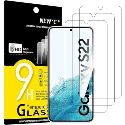 Image of NEW&#039;C 3 Pack Designed for Samsung Galaxy S22 5G, Screen Protector Tempered Glass,Case Friendly Scratch proof, Bubble Free, Ultra Resistant