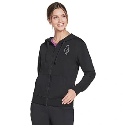 Image of Skechers Women&#039;s Diamond Crown Front Zip Hoodie Hooded Sweatshirt, Black, S EU