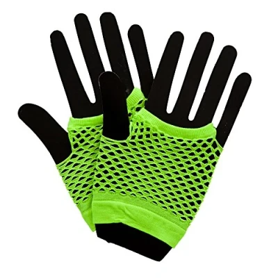 Image of Wicked Costumes 80&#039;s Net Gloves Neon Green Fancy Dress Accessory