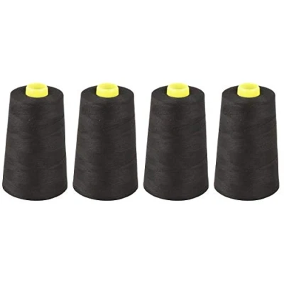 Image of OVERLOCKING THREAD OVERLOCKER POLYESTER INDUSTRIAL SEWING 4 X 5000 YARD SPOOLS LARGE COLOUR SELECTION (Black)