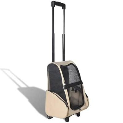 Image of Goliraya Foldable Multipurpose Pet Trolley Bag Dog/Cat Travel Carrier Dog Pushchairs Pram Beige