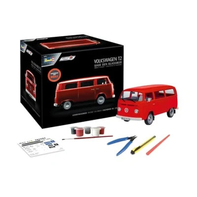 Image of Revell 01034 Adventskalender Volkswagen VW T2 Bus, der Kult Bulli mit dem easy click system Car Accessories, Red, Mittel