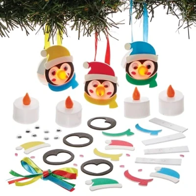 Image of Baker Ross FN342 Penguin LED Tealight Decoration Kits Pack of 4, Christmas Arts and Crafts, Decorations for Kids