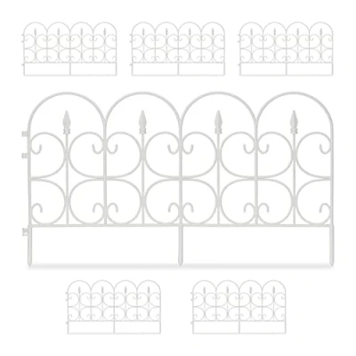 Image of Relaxdays Set of 12 Piece Weatherproof Plastic Flowerbed Fence, 30 cm Tall, Ornate Lawn Enclosure with Spikes, White