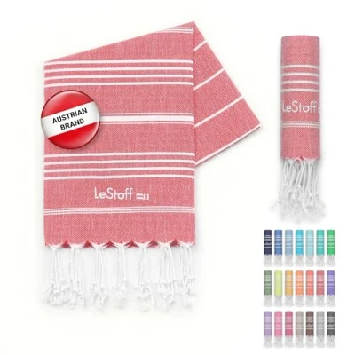 Image of LeStoff Premium Hammam Towel 100% Organic Cotton Pre washed Sustainable Absorbent &amp; Quick drying Beach, Bath, Shower, Yoga, Spa Travel (50 x 100 cm, Red)