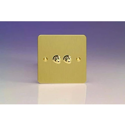 Image of Varilight 2 Gang 10A 1 or Way Toggle Switch Brushed Brass
