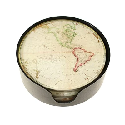 Image of Set of 6 Glass World Map Coasters in Stand 3 Designs Great Gift Idea