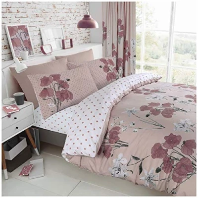 Image of GC GAVENO CAVAILIA Reversible Polka Dot Bedding Sets Double, Flowers Duvet Quilt Cover Breathable Comforter Covers, Blush Pink