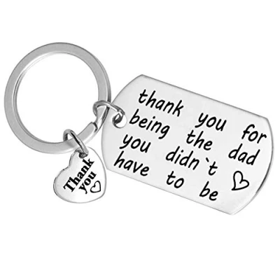 Image of Step Dad Keychain Gift Father Keyring Father&#039;s Day Gifts from Daughter Son Birthday for Stainless Steel Thank You Being The Didn&#039;t Have to Be