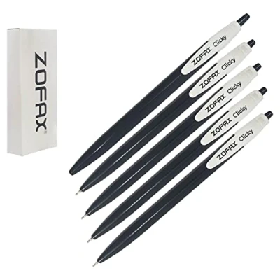 Image of ZOFAX Clicky 20 x 0.7mm BLACK Retractable Fine Ballpoint Pens Comfort Grip Smooth Writing Business Hospital School Office Ideal