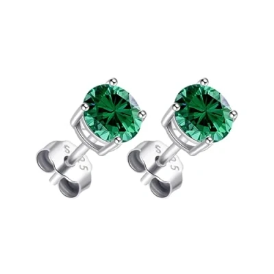 Image of Philip Jones Sterling Silver Green Earrings Created with Zircondia® Crystals