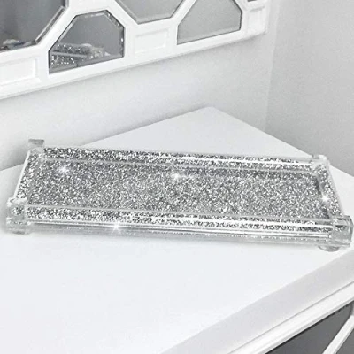 Image of Touch of Vogue® Diamond crushed Tray Trimmings Crystal Filled Kitchen Silver