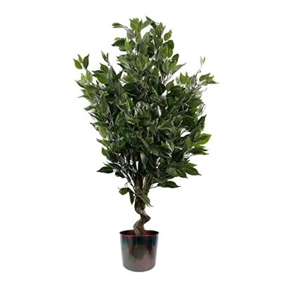 Image of Leaf Tropical Artificial Plant in Metal Planter, Mixed Materials, Green Ficus Twist Multicolour, 110cm