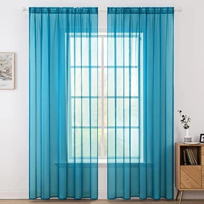Image of MIULEE 2 Panels Solid Color Sheer Window Curtains Smooth Elegant Voile Panels/Drapes/Treatment for Bedroom Living Room Light Blue 55&quot; Wx88 L, Rod Pocket