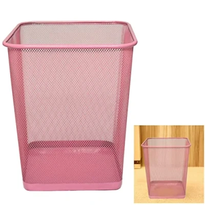 Image of ARA CHOICE Colorful Mesh Bins Waste Rubbish Paper Wastebasket Trash Can Dustbin Metal Square Bin for Home Office easy to use Recycling Bedrooms Multi Colour with Attractive looks (Pink)