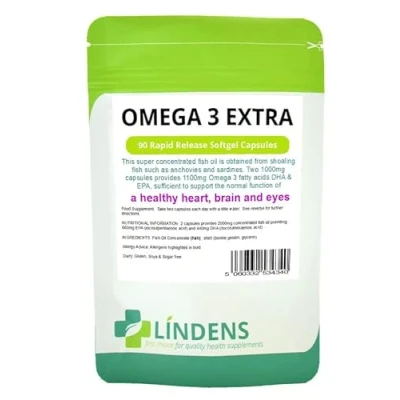 Image of Lindens Omega 3 Fish Oil Extra 1000mg 2 Pack 180 Capsules Super Concentrated