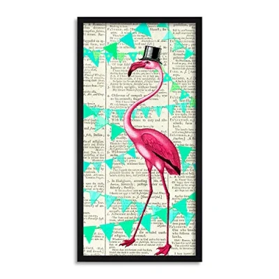 Image of Wee Blue Coo Party Flamingo Dictionary Long Panel Framed Wall Art Print