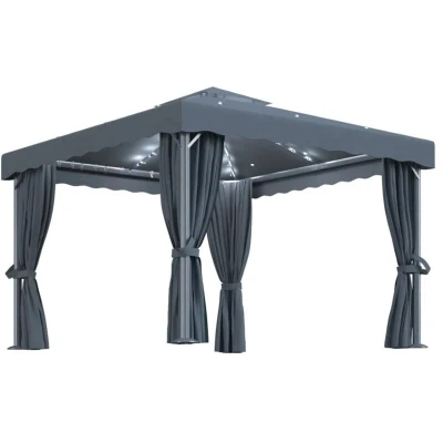 Image of vidaXL Gazebo with Curtain&amp;LED String Lights 3x3 m Anthracite