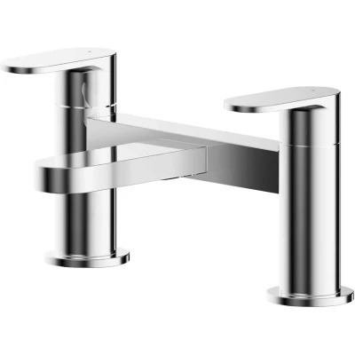Image of nuie BIN303 Binsey Modern Bathroom Round Deck Mounted Bath Filler Tap with Lever Handles, 120mm, Chrome