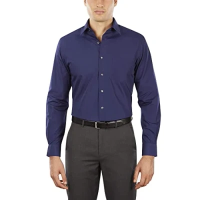 Image of Van Heusen Men&#039;s Dress Shirt Fitted Poplin Solid, Persian Blue, 18&quot; Neck 36&quot; 37&quot; Sleeve