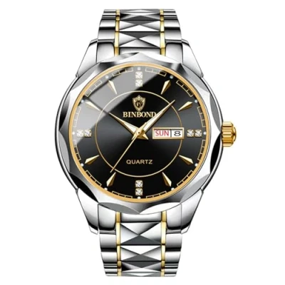 Image of JewelryWe Business Analog Quartz Watches: Men Women Dress Waterproof Luminous Date Calendar Dial Stainless Steel Luxury Multifunctional Couple Wrist Watch