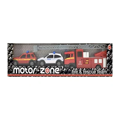 Image of MOTOR ZONE from Peterkin Fire &amp; Rescue Team Toy Vehicles 33cm Diecast metal and plastic set including Engine, Police Car 1:48 Scale Ages 3+