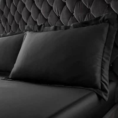 Image of Catherine Lansfield Silky Soft Satin Oxford Pillow case Pair Black