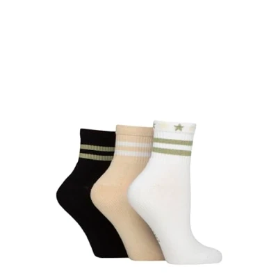 Image of Women&#039;s 3 Pair Elle Half Cushion Bamboo Sport Anklet Socks Beige / White Black 4 8