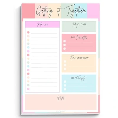 Image of To Do List Notepad Daily Planner, Brain Dump, Organizer and Priority 50 Undated Tear Away Sheets A5 Rainbow
