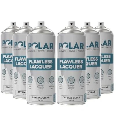 Image of Polar Flawless Clear Lacquer Spray 6 x 400ml Satin Finish Non Yellowing &amp; Scratch Resistant Interior Exterior Surfaces for Wood, Metal, Plastics, Glass Ceramics
