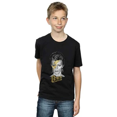 Image of David Bowie Boys Aladdin Sane Gold Bolt T Shirt Black 5 6 Years