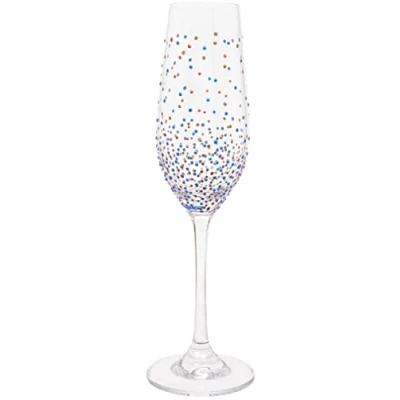 Image of Hand Painted Blue Dot Pattern Champagne Flute, 220ml, Gift Boxed