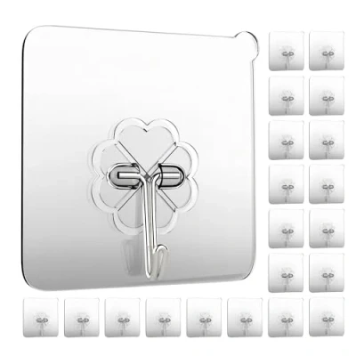 Image of GEPUTING Wall Hooks 15kg(MAX) Heavy Duty Self Adhesive 20 Pack,Waterproof and Oilproof,Transparent Reusable Seamless Strong,Suitable for Bathroom Kitchen