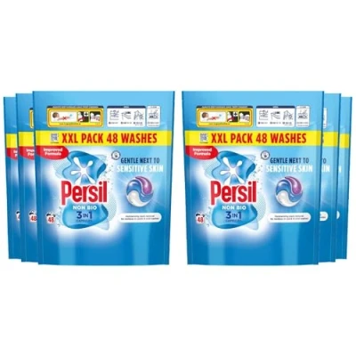 Image of Persil XL 3 in 1 Washing Capsules Outstanding Stain Removal with No Residues Even Quick and Cold Washes 7 Days of Lasting Freshness Pods 48 (Buy 6, Non Bio)