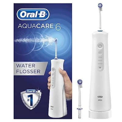 Image of Oral B Aquacare 6 Pro Expert Water Flosser, Plaque Remover For Teeth Featuring Oxyjet Technology, Irrigator With Cleaning Modes, 2 Pin UK Plug