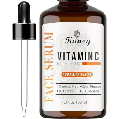 Image of Kanzy Vitamin C Serum for Face with 20% Hyaluronic Acid 30 ml Discoloration Correcting Even Tone Complexion to Boost Skin Collagen and Elasticity Women &amp; Men