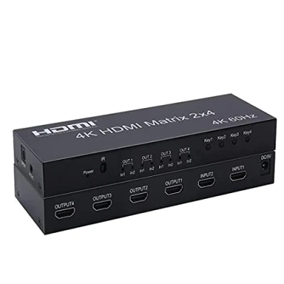 Image of 4K HDMI Matrix 2X4 Splitter 60Hz 2 In 4 Out Switcher Audio Extractor AUX SPDIF Scale Down For PS3/4 TV DVD (HDMI 2.0 2X4)