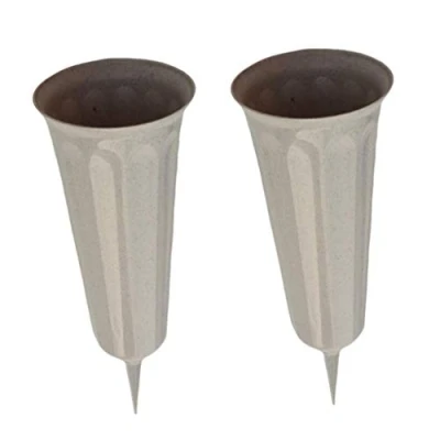Image of Baoblaze Cemetery Vase Set Grave Cone Memorial Vases for Fresh/Artificial Flowers, of 2 Light Gray