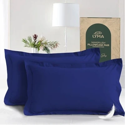 Image of LYMA Pillow Cases Pack of 2, Breathable Housewife &amp; Oxford Style Covers, OEKO TEX Certified, Made with SereneWeave Technology Nanoplush Fabric, Envelope Closure Wrinkle Free Double Brushed 50x75 CM