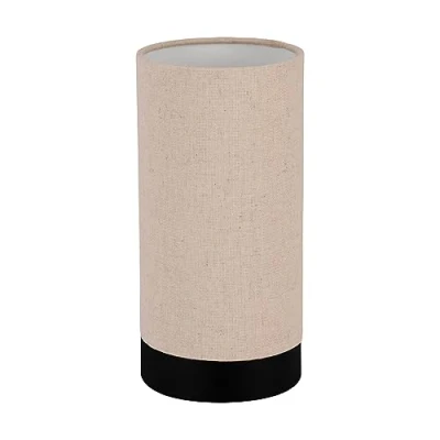 Image of Eglo Feniglia Table lamp, Cylindrical Bedside lamp Made of Linen in Natural Colours and Metal Black, for Living Room Bedroom, E27 Socket